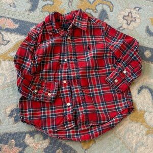 Polo by Ralph Lauren Red and Navy Plaid Button-Down Shirt for Kids